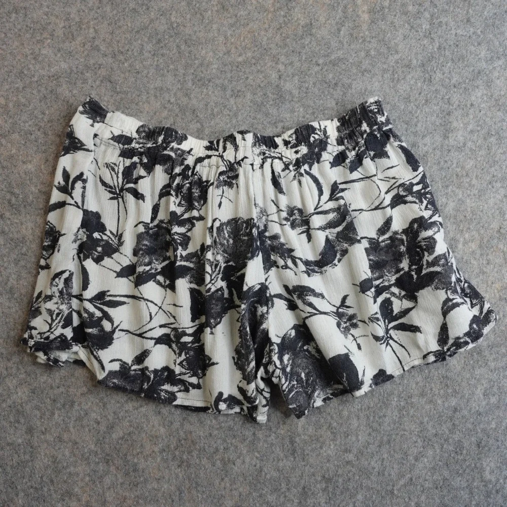 Free People Floral Tie Front Shorts Womens XS Black White Gauzy Beach Boho Skort